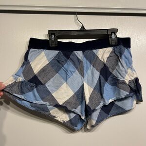Aerie Size M Blue White Plaid Velvet Trim Lounge/Pajama Shorts
